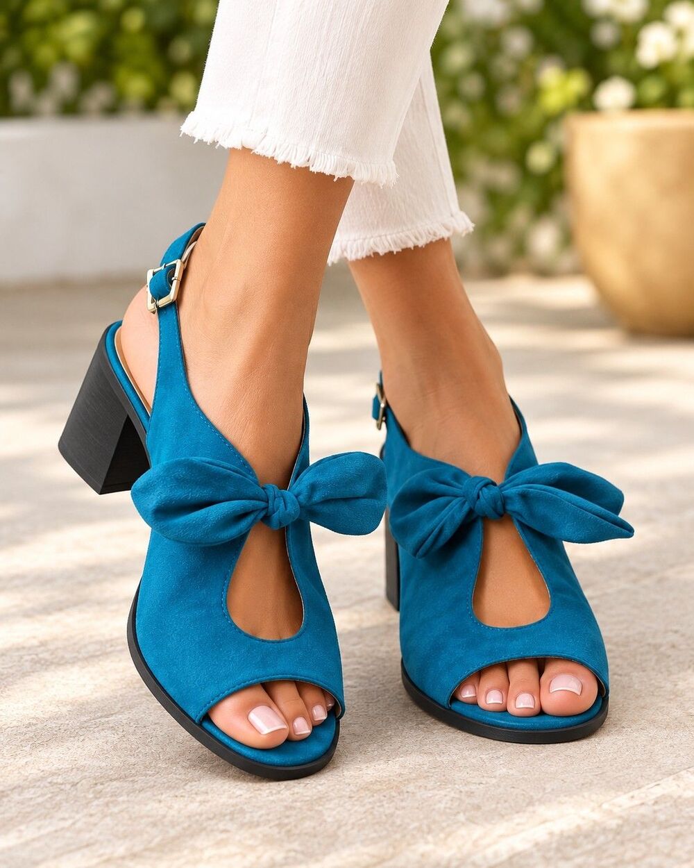 Juicy Couture Turquoise Faux Suede Bow Platform Sandals Women 10 Vintage Retro